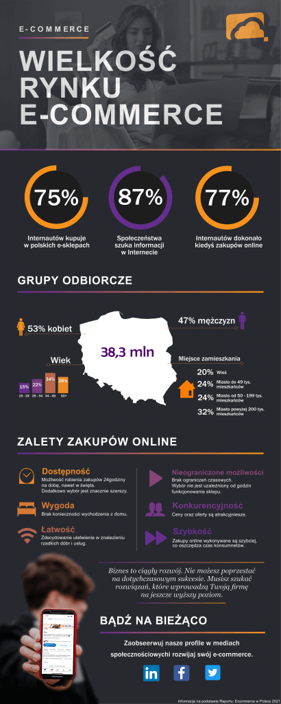 Infografika na temat ecommerce w Polsce. 